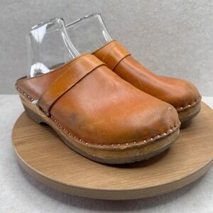 Troentorps Da Vinci Clogs Wooden Leather Slip On Mules Size 41 11 Orange Brown